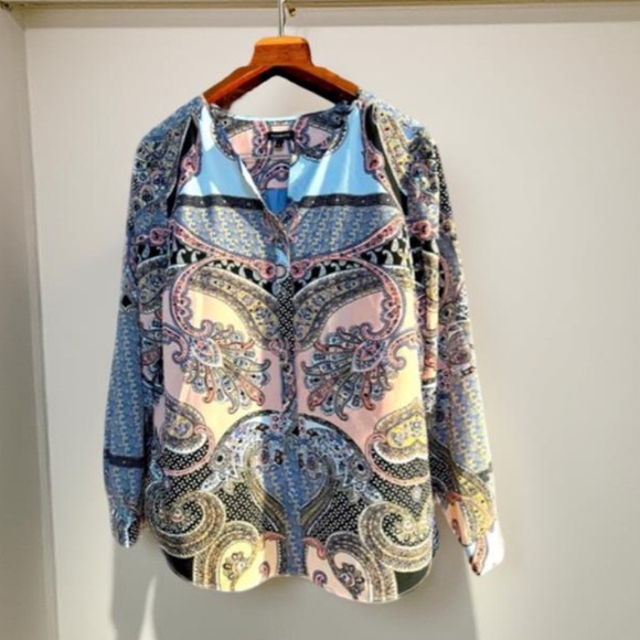 Talbots Pink Blue Paisley Blouse Button Up Size Large - Picture 11 of 13